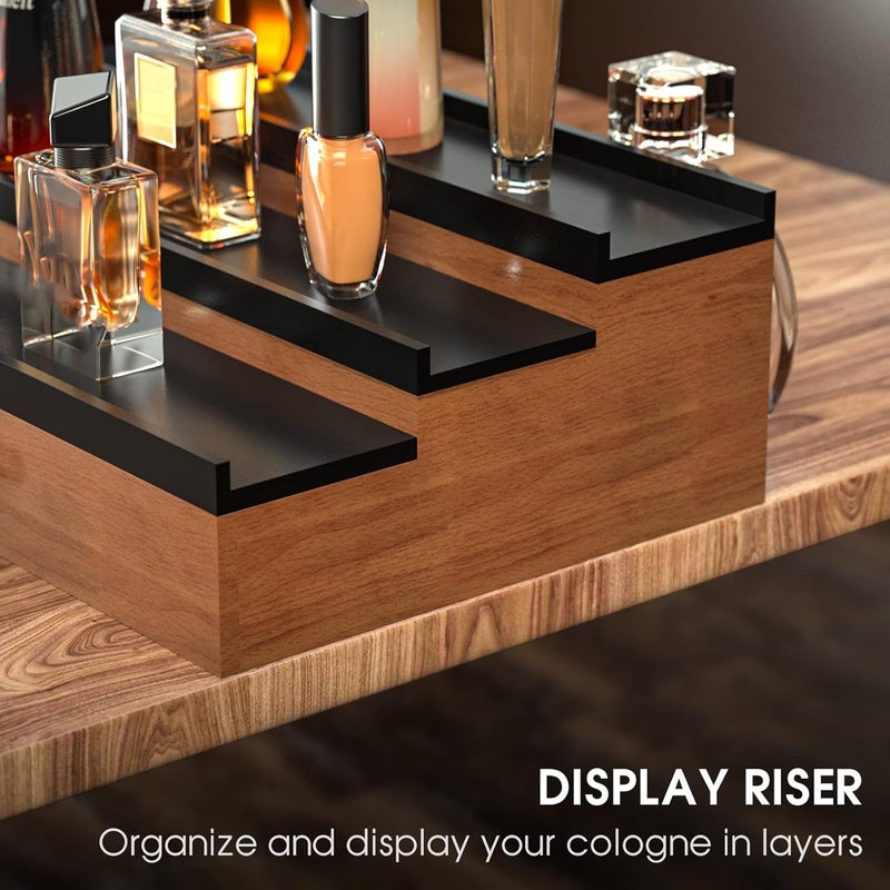 Sephyroth Cologne Organizer for Men 3 Tier of Elevated Cologne Display Shelf with Drawer Storage Perfume Organization and Storage Display Risers,Great Gift for Man(Walnut Black) - Image 5